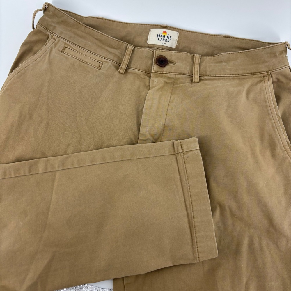Marine Layer Mens Chino Pants 32 Brown Slim Fit Stretch Cotton Coastal Beach